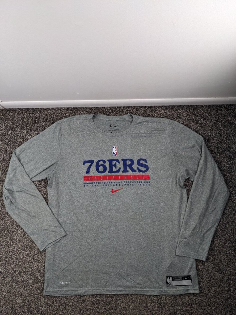 2020 Philadelphia 76ers Shirt Nike Authentics Center Swoosh Long Sleeve Mens XL
